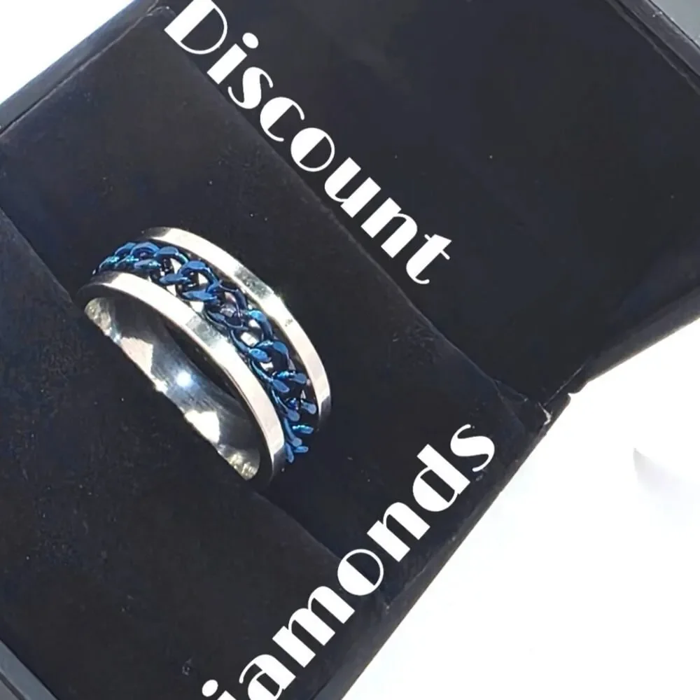 SPINNER  Titanium Polished Silver Ring - Blue Chain